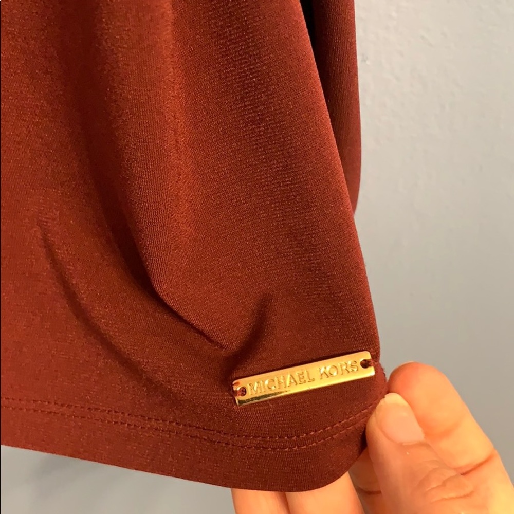 Michael Kors cold shoulder tie wine shirt Medium - Picture 3 of 4